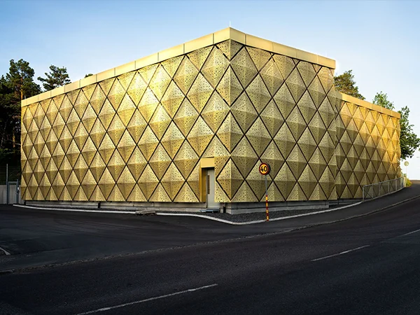 Contemporary art gallery decorated with aluminum carved facade panel