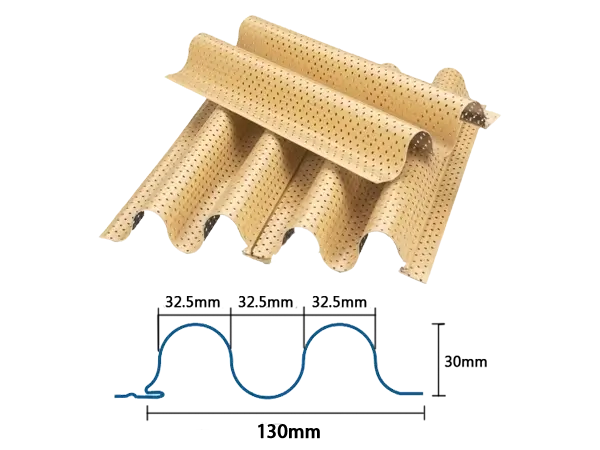 Double-wave architectural corrugated perforated panels
