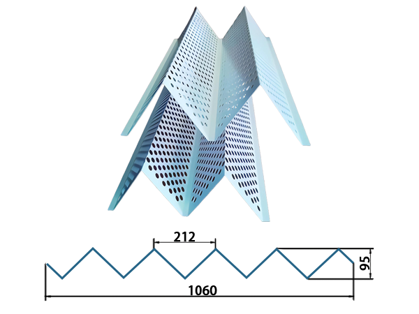 Zigzag architectural corrugated perforated panel
