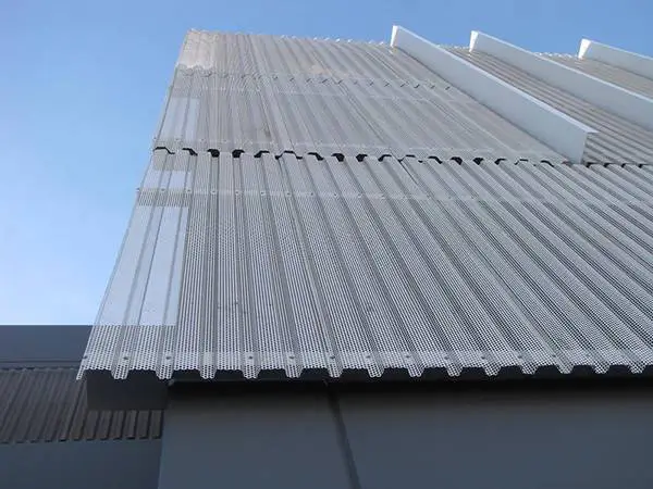 Architectural corrugated perforated panels used for building facade
