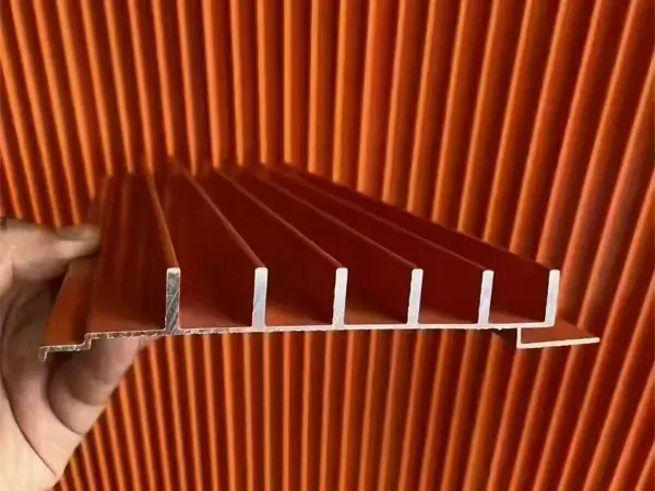 Red architectural corrugated perforated panels