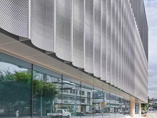 Architectural corrugated perforated panels used for shading