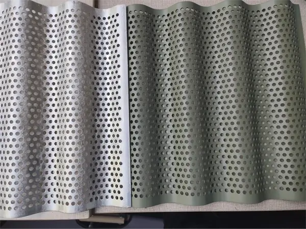 Details of the perforations in an architectural corrugated perforated panel