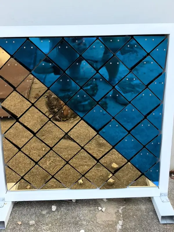 Diamond - shaped mirrored pieces are installed via back plate mounting, creating a reflective and stylish effect.