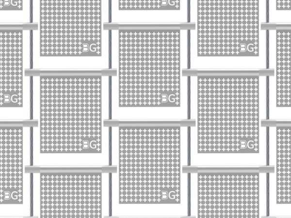 Una pieza de fachada cinética perforada con perforaciones en agujeros transversales en filas rectas.