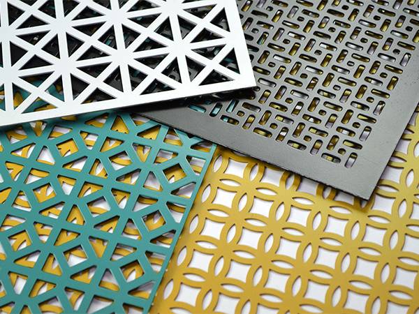 4 different colors & patterns of decorative perforated sheets.