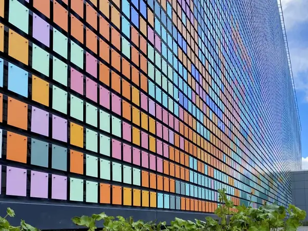 Colorful square panels on the building, keel mounting