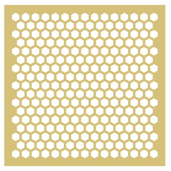 A BSP-4 perforated brass sheet with hexagonal hole patterns