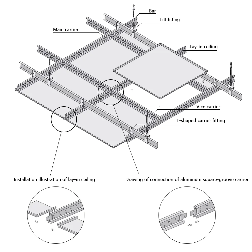 Lay-in installation drawing for perforated metal acoustic panels