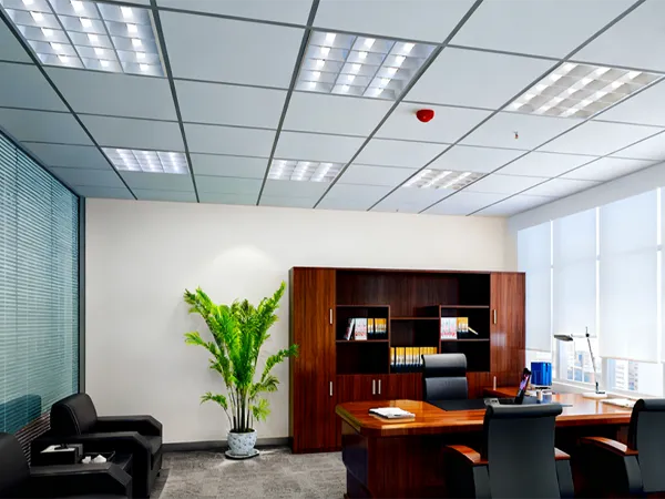 Office decorated with perforated metal acoustic panels