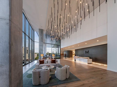Perforated tube in different length hanging on ceiling for decoration